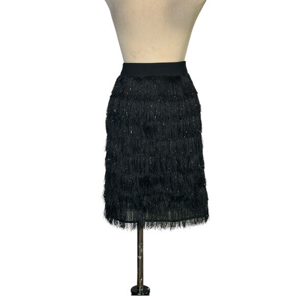 BCBGMaxAzria black metallic fringe skirt size large - Picture 8 of 14